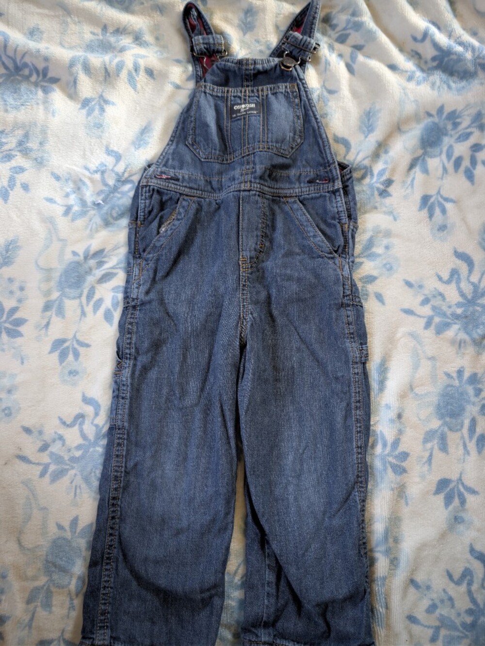 OshKosh B'gosh Denim Overalls with Red Plaid Lining